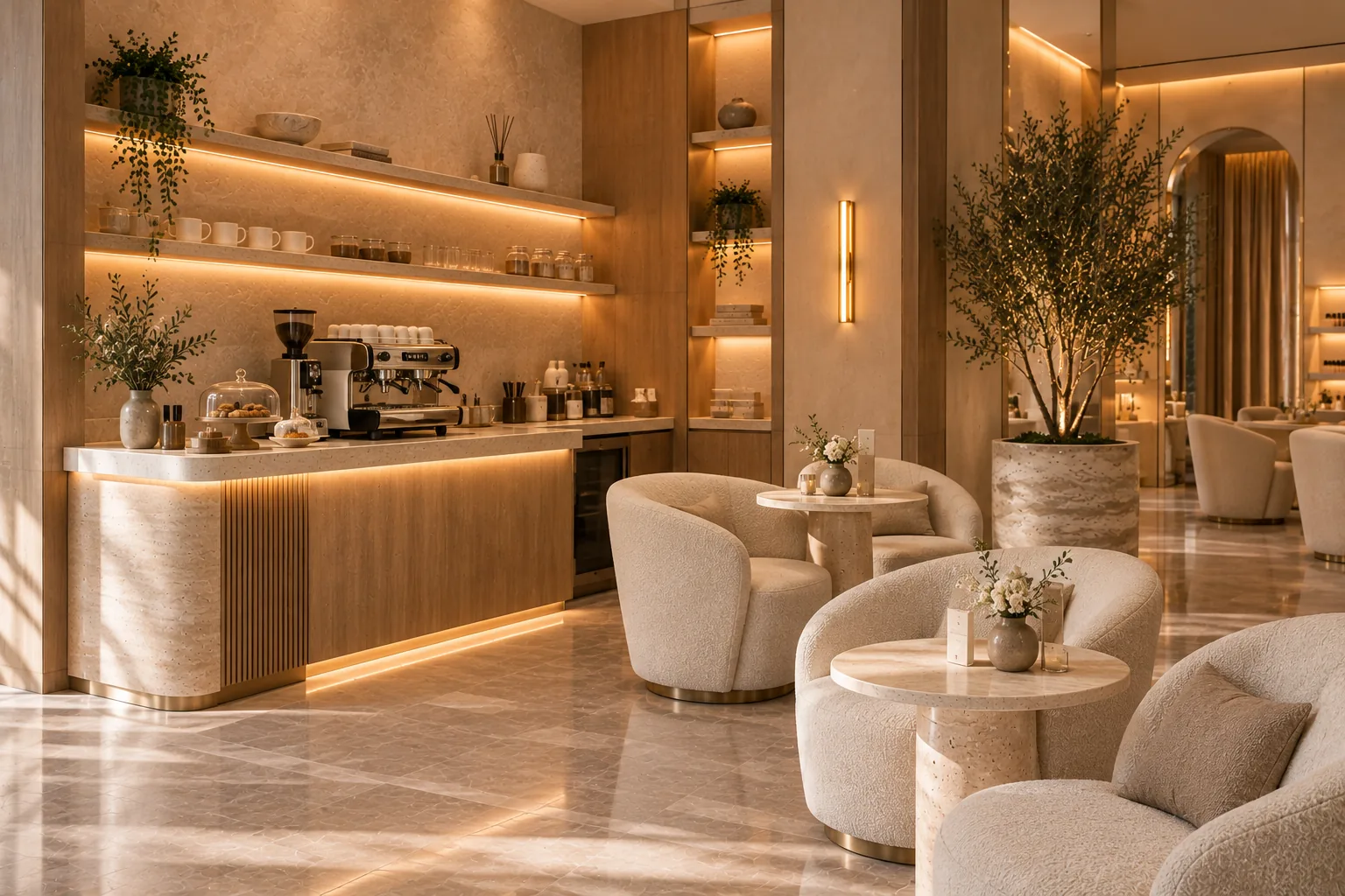 Die Lounge mit Kaffeebar